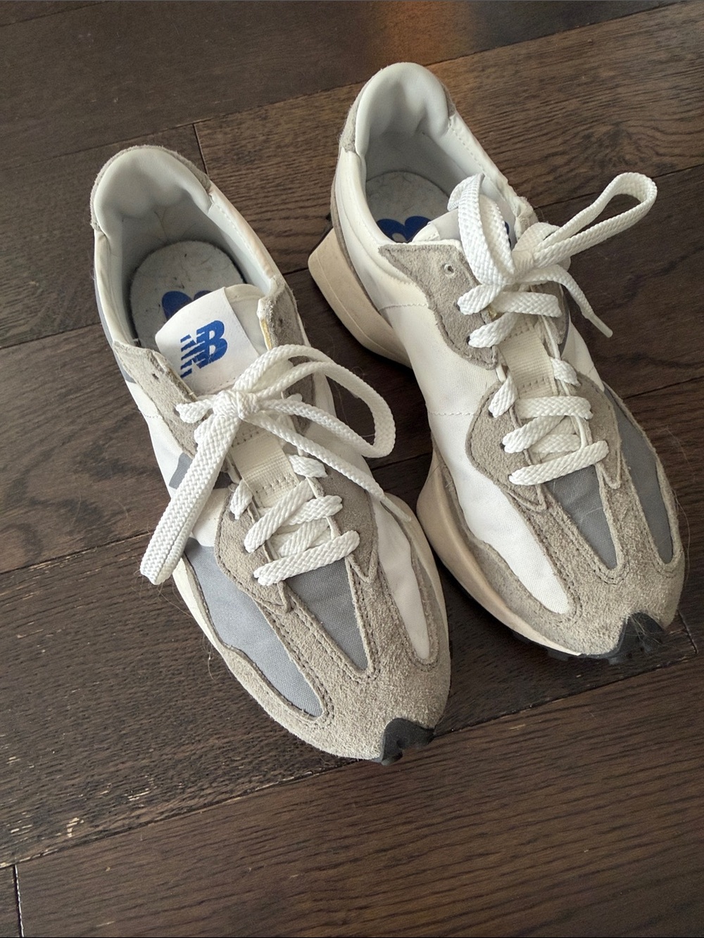 New Balance White, Gray & Cream Suede Mesh Runner